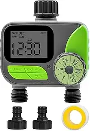 Sprinkler Timer for Garden Hose 2 Zone, Digital Sprinkler Controller with Pure Brass Inlet for Lawn, Auto Faucet Timer