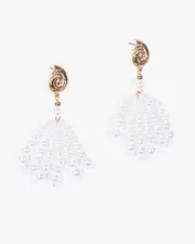 Gold Metal Shell Pearl Drop Earrings