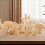 Easter Resurrection Scene Set, Wooden Nativity Set for Table Resurrection Decorations, Easter Grave Decorations, Wood Christian Empty Tomb Figurines Nativity Set for Christian Home,Office