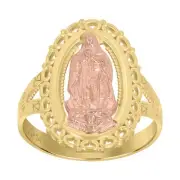14K Two-Tone Gold Guadalupe Mary Oval Head Religious Band Ring Size 7 for Women