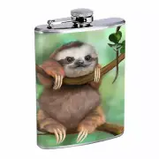 Cute Sloth Images D2 Flask 8oz Stainless Steel Hip Drinking Whiskey