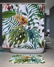 Painted Tropical Leaves Shower Curtain