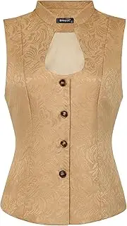 [Allegra K] Jacquard Steampunk Vest for Women's U Neck Single Breasted Floral Gothic Waistcoat