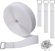 32ftx1in Hook and Loop Straps with 50 Metal Buckles Cable Straps Adjustable Free Cut Length Reusable Fastening Hook and Loop Straps Cord Ties for Cable Tidy, Wire Management, Cord Organiser White