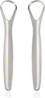 YIBIDINAY Tongue Scraper Cleaner for Adults Surgical Grade Stainless Steel Metal Tongue Brush Dental Kit Professional Eliminate Bad Breath With Non-synthetic Grip Silver (Pack of 2)