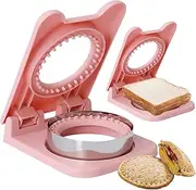 Sandwich Cutter and Sealer-Round Square Pocket Sandwiches Cutter Uncrustables Maker DIY Cookie Cutters (Round Pink)