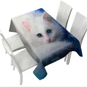 Cat Painting Blue Eyes White Lady Kitty Tablecloth
