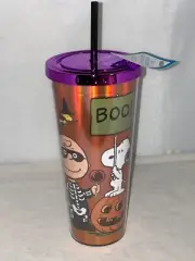 Peanuts Boo Snoopy & Charlie Brown Halloween 20 oz. Foil Travel Cup w/ Straw-New