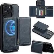 GoshukunTech for iPhone 15 Pro Wallet Case with Card Holder,for iPhone 15 Pro Magnetic Case[Detachable Card Pocket] Leather Flip Cover[Support Magsafe or Wireless Charging]-Navy Blue