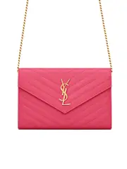 Saint Laurent Monogram Chain Wallet in Grain de Poudre Embossed Leather