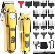 Hatteker Hair Clipper & Trimmer Set for Men IPX7 Waterproof Cordless Barber Clipper for Hair Cutting Kit with T-Blade Trimmer Beard Trimmer Kids Clipper Professional USB Rechargeable (Gold)