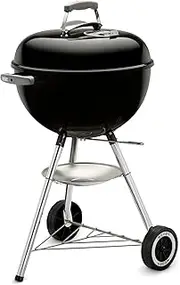 [weber] Classic Kettle Charcoal Grill Barbecue, 47cm | BBQ Grill with Lid Cover, Lid Thermometer, Stand & Wheels | Freestanding Outdoor Oven & Cooker with Porcelain-Enamelled Bowl - Black (1231004)