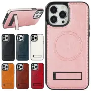 For iPhone 16e/16 Pro Max/15/14/13/12 Stand Magnetic PU Leather Shockproof Case