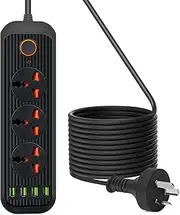 3Pin AU Plug|1.8M Extension Cable Power Board|3 Universal AC Outlets|Power Strip with 4 USB Charging Ports|Multi Socket Strip for Home, Kitchen and Office (Model 1)