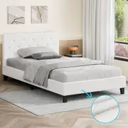 ALFORDSON Bed Frame King Single Wooden Base Platform White Boucle MADELYN