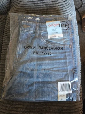 Unisex CAT & JACK Jeans Husky Boot Cut 100% Cotton Denim Med Blue 14 Husky