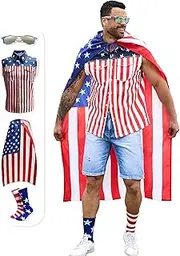 [Yuanbang] American Flag Mens Vest,4th of July Cape,USA Sunglasses,Patriotic Socks,4 Pcs for Independence Labor Day