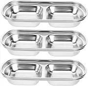 BUGUUYO 3pcs Stainless Steel Flavor Dish Divided Appetizer Plates for Dipping Sauces Condiments Seasonings for Home Restaurant Catering Use
