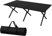 Levede Folding Camping Table with Carry Bag Camp Rollable Foldable Portable Picnic Tables Outdoor Egg Roll BBQ Steel Desk Black 117.5cm x 58cm x 43cm