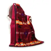 Southwest Design (Navajo Print) Sherpa Lined Throw 16112 Burgundy