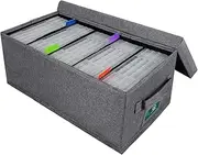DVD Storage Box, Durable DVD Case Holder Organizer 15.75 x 8.46 x 6.3 Inch, DVD Rack with Lid and Index Labels to Hold up to 25 DVD Cases - Gray