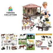 Farm Animals Farmhouse Building Toys, Farm Figurines and Fence Playset, Farme...