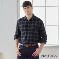 在飛比找momo購物網優惠-【NAUTICA】男裝 百搭休閒格紋長袖襯衫(深藍)