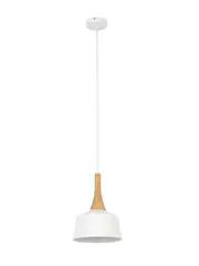 Husk 1 Light 205mm Pendant in Matte White with Ash Wood