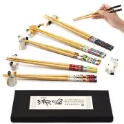 5 Pairs Chopsticks and Chopstick Rest Set, Cute Lucky Cat Chopsticks Holder 6...