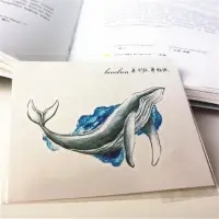 在飛比找蝦皮購物優惠-原創紋身貼紙防水女持久藍色鯨魚座頭鯨網紅小清新鎖骨仿真刺青貼