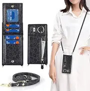Cavor Vertical Flip Cover for Samsung Galaxy Note 10 Plus/ Note10+ Leather Case 6.8'' Crossbody Wallet Card Slots with 360°Rotation Ring Holder Kickstand & Long Shoulder Lanyard Strap-Black Leopard