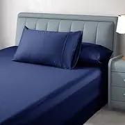 Luxton 1000TC Egyptian Cotton Fitted Sheet Set King Single Size Navy Blue 40cm Deep Pocket Dark Blue Breathable Cotton Sateen Combo Fitted Sheet 2PCS Set NO Flat Sheet (King Single Size, Navy Blue)
