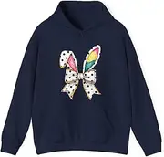 [Generic] Whimsical Polka Dot Bow Ears Easter Sunday Hoodie for Adults Hooded Neck Long Sleeve Pullover