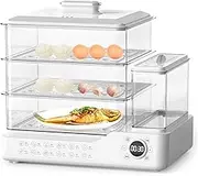 800W Food Steamer, 24L Electric Steamer with Touch Screen Display, Healthy Cooking Steamer for Vegetables and Meats, Quick Steam, 12-Hour Reservation and 12 Cooking Modes White