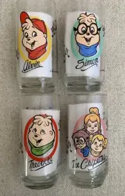 Comp. Set of 4 Chipmunks Glasses Alvin/Simon/Theodore/Chipettes, Nvr Used,MINT!!
