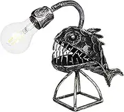 Fish Lamp Metal Ornament Horrible Anglerfish Table Lamp, Angler Fish Lamp Art Lamp, USB Lamps for Nightstand Shark Lamp Handmade Unique Lamp Neight Light Table Lamp