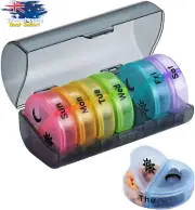 Pill Organizer, 7 Day, AM/PM, Large Compartments, Travel, Round, Black