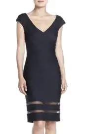 Tadashi Shoji NWT Amata Black V-Neck Cap Sleeve Mini Cocktail Dress Medium NEW