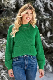 Cupshe Green Long Sleeve Patch Pocket Turtleneck Sweater - Green,L