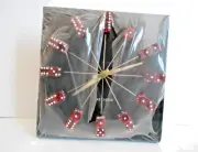 Vintage New Black Las Vegas Dice Tabletop Battery Clock with Red Lucite Dice