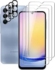[UZWZW] (3+3) For Samsung Galaxy A25 5G (3 Pack) Tempered Glass Screen Protector and (3 Pack) Camera Lens Protector, 9H Hardness, 2.5D, Anti Scratch
