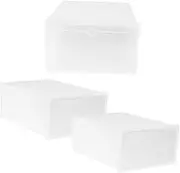 Zerodeko 3pcs Box Boxes for Shoes Shoe Storage Boxes Organizer for Cabinets Sneaker Boxes Stackable Sneaker Containers Sneaker Storage Shoe Rack Organizer Shoe Container Stackable Pp White
