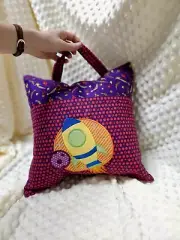 Spaceship Embroidered Reading Pillow With Carry Handle