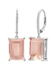 MaxColor Silver 12.00 ct. tw. Rose Quartz Earrings