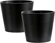 Olly & Rose Artstone Brushed Matt Black 20cm Plant Pot Set 2 for Indoors and Outdoors Brushed Charocal - Large Plant Pots and Flower Pots for Garden and Home