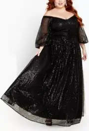 CITY CHIC Ariel Luxe Maxi Dress Black Sequins Plus Size XS/14 NWT [RRP $449.95]