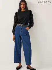 Monsoon Black Immy Sheer Floral Sleeve Top (F36653) | $71