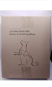 Cat Wall Shelf with Bowls & Climbing Steps