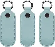 Universal PU Leather USB Storage Box with Metal Snaps and Round Carabiner, Secure Case for 9cm or 3.54 inch Drive/Cable/U-Shield (3 Pack,Sky Blue)