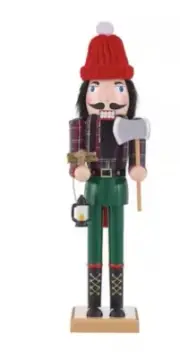 16" Red & Black Plaid Collectible Nutcracker Lumberjack Woodland